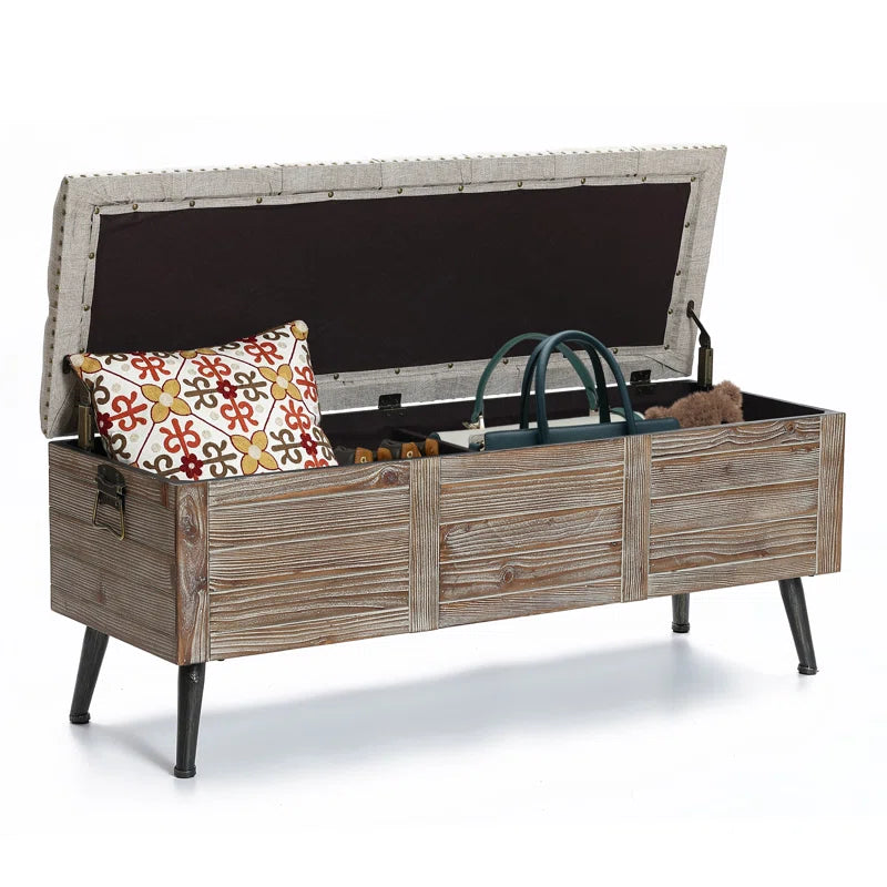 Elmont Natural Wood Upholstered Bedroom and Entryway Flip Top Storage Bench