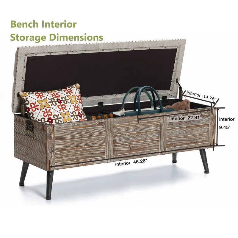 Elmont Natural Wood Upholstered Bedroom and Entryway Flip Top Storage Bench
