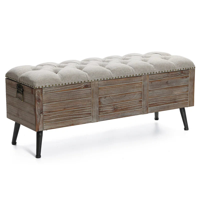 Elmont Natural Wood Upholstered Bedroom and Entryway Flip Top Storage Bench