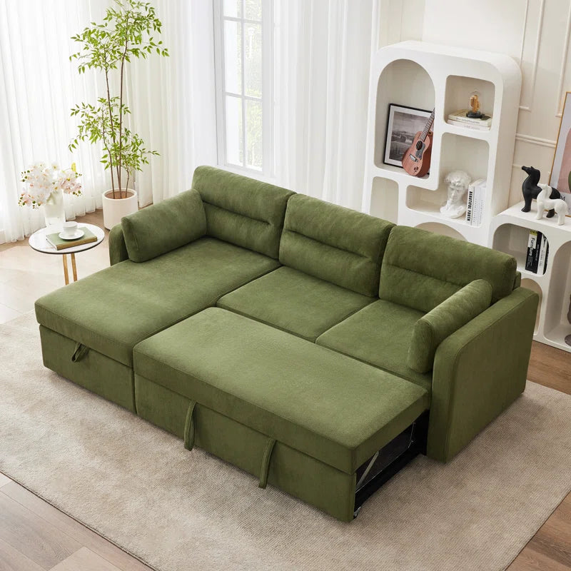 92.5'' Corduroy L Shape Sofa Bed with Large Storage