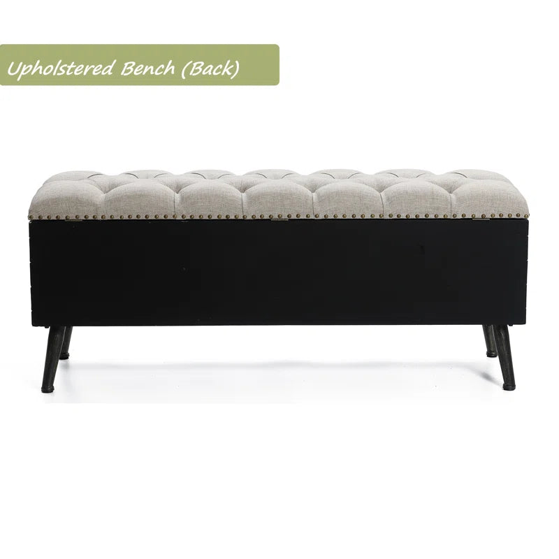 Elmont Natural Wood Upholstered Bedroom and Entryway Flip Top Storage Bench