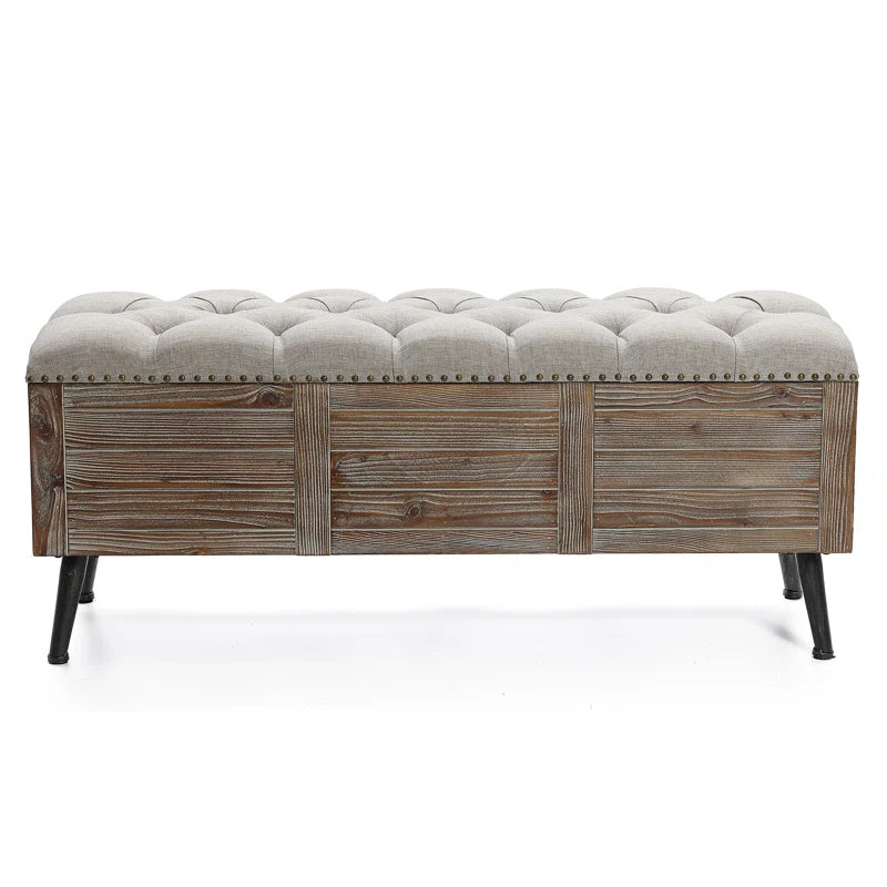 Elmont Natural Wood Upholstered Bedroom and Entryway Flip Top Storage Bench