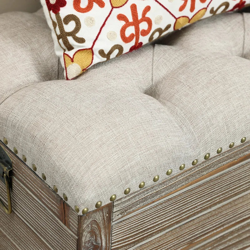Elmont Natural Wood Upholstered Bedroom and Entryway Flip Top Storage Bench
