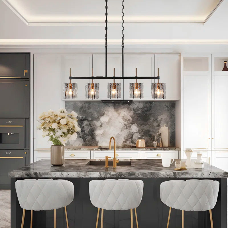 Quitman 5 - Light Gold/Black Kitchen Island Linear Pendant
