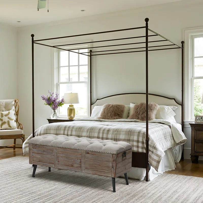 Elmont Natural Wood Upholstered Bedroom and Entryway Flip Top Storage Bench
