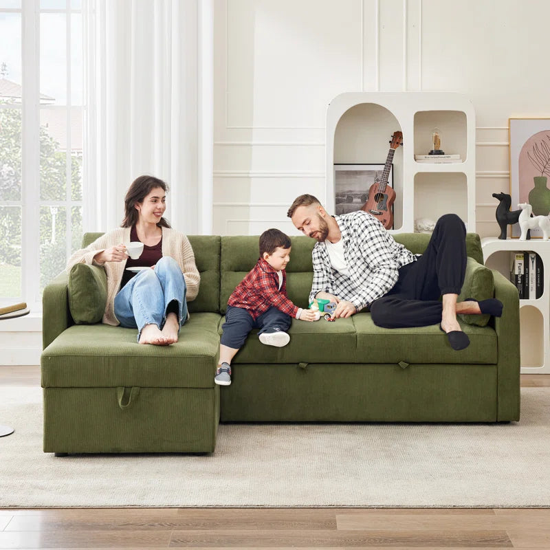 92.5'' Corduroy L Shape Sofa Bed with Large Storage