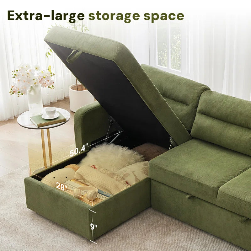 92.5'' Corduroy L Shape Sofa Bed with Large Storage