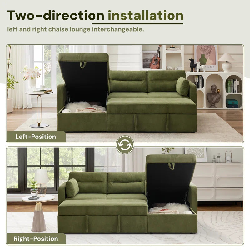 92.5'' Corduroy L Shape Sofa Bed with Large Storage