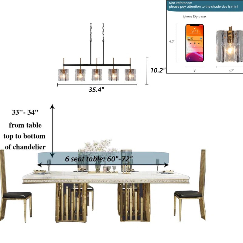 Quitman 5 - Light Gold/Black Kitchen Island Linear Pendant