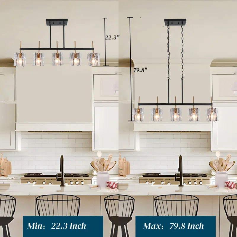 Quitman 5 - Light Gold/Black Kitchen Island Linear Pendant