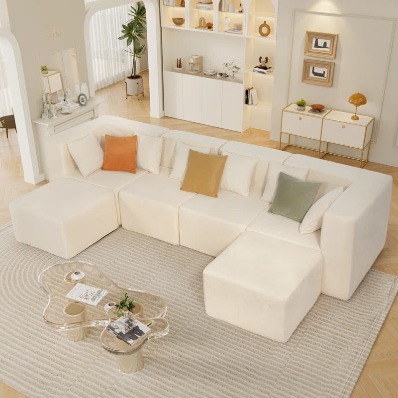 129"Cloud Modular Sectional Sofa with 2 Ottoman,Modern Minimalist Upholstered Couches, Comfort U Shaped Sofa for Living Room,Deep Seat Corner Couch,No Assembly Required
