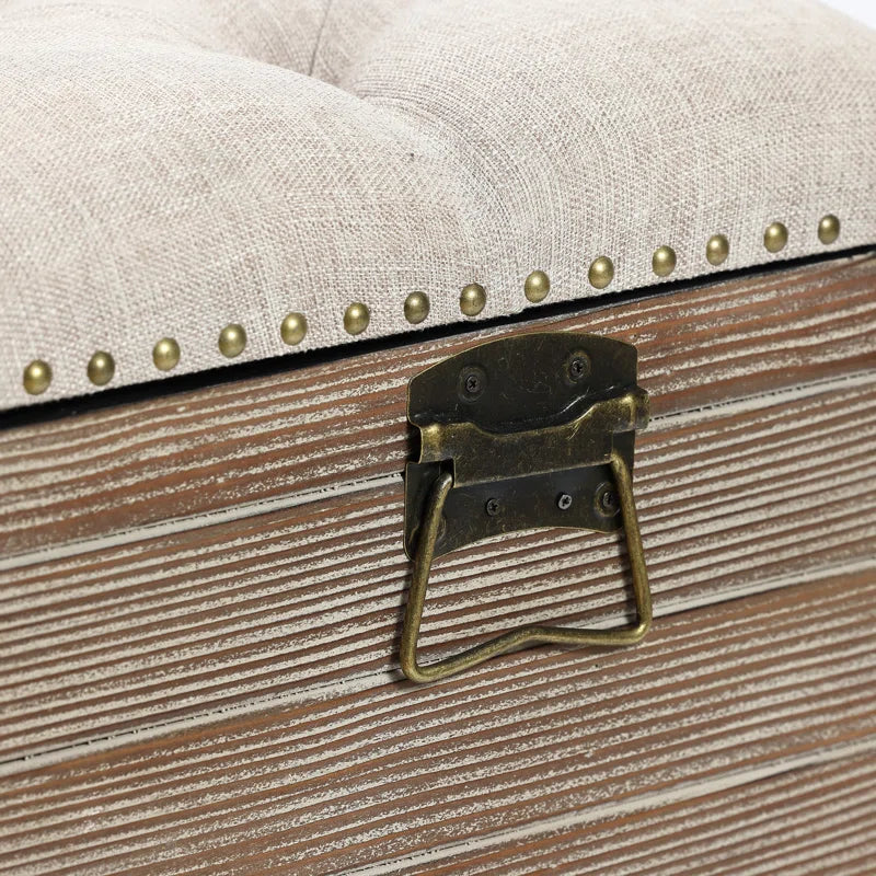 Elmont Natural Wood Upholstered Bedroom and Entryway Flip Top Storage Bench