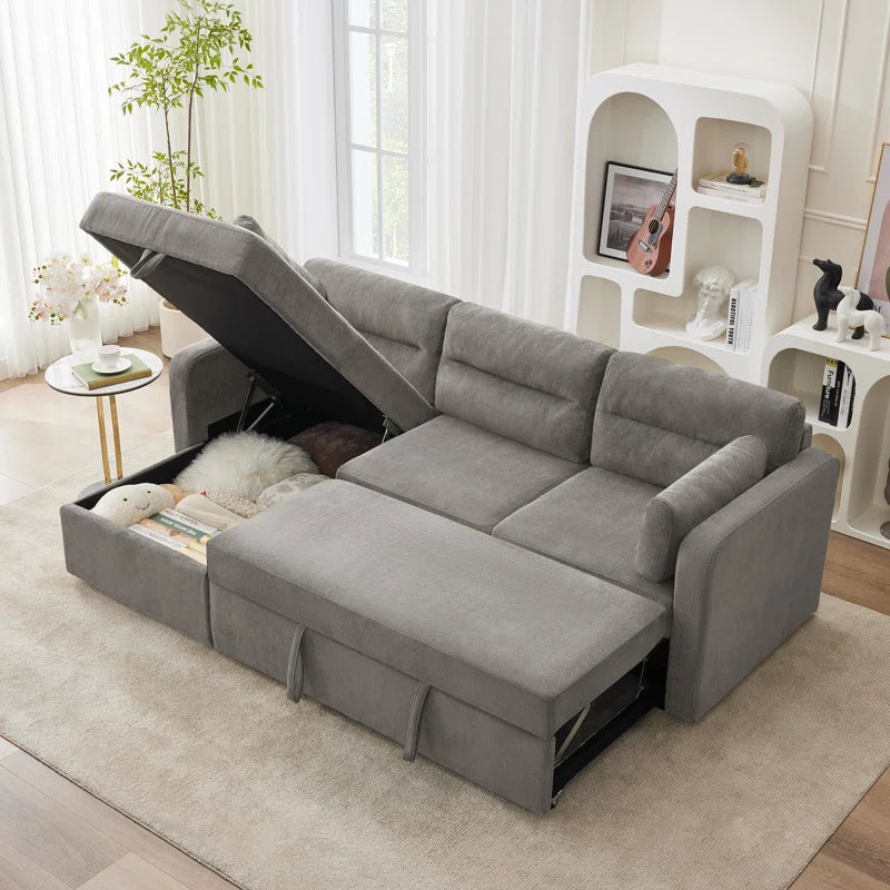 92.5'' Corduroy L Shape Sofa Bed with Large Storage