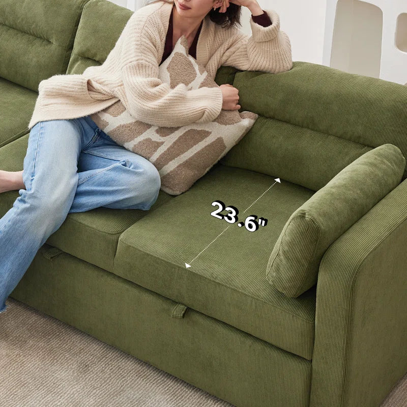 92.5'' Corduroy L Shape Sofa Bed with Large Storage