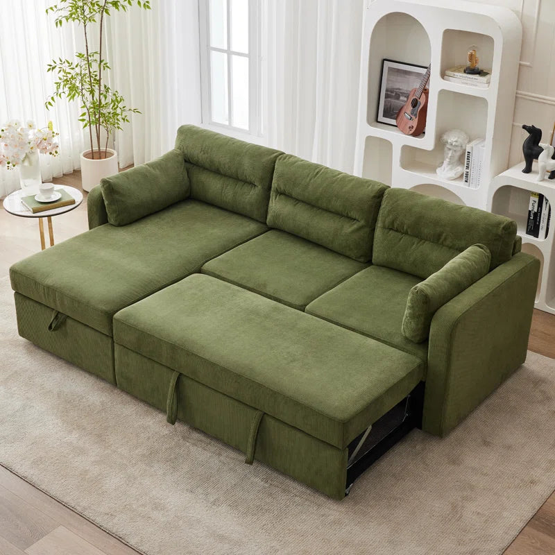 92.5'' Corduroy L Shape Sofa Bed with Large Storage