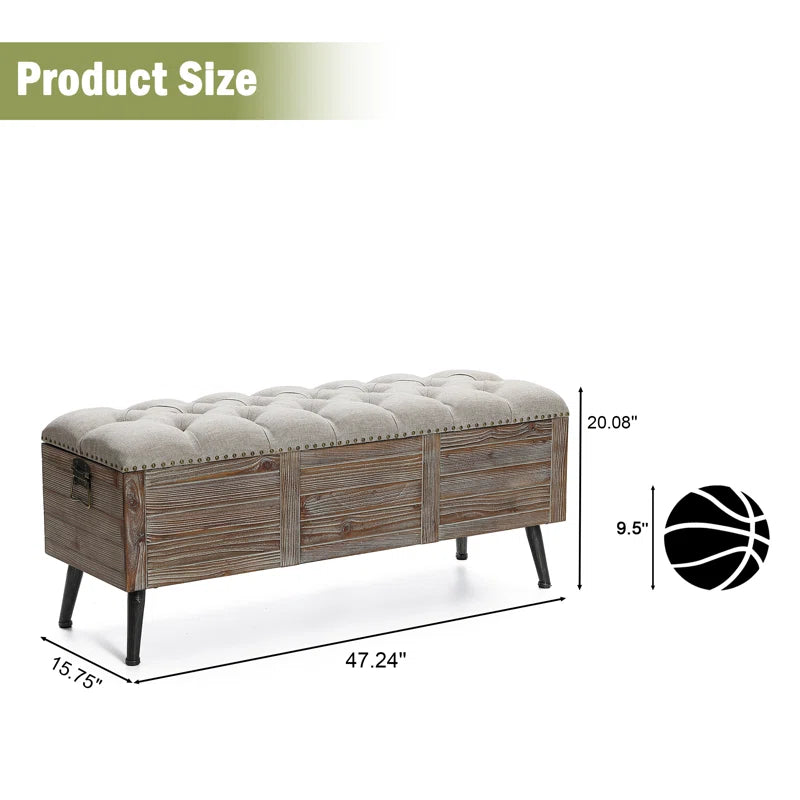 Elmont Natural Wood Upholstered Bedroom and Entryway Flip Top Storage Bench
