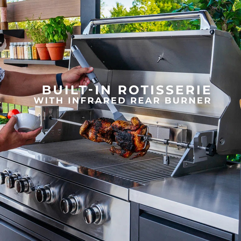 Fusion Flame Galvanized Steel Covered Outdoor Kitchen with Stainless Steel Grill and Refrigerator