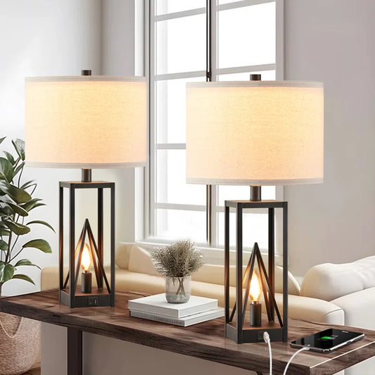 Flurie 23.5‘’ Nightstand Bedside Lamp Sets with USB Ports(Bulbs Included)