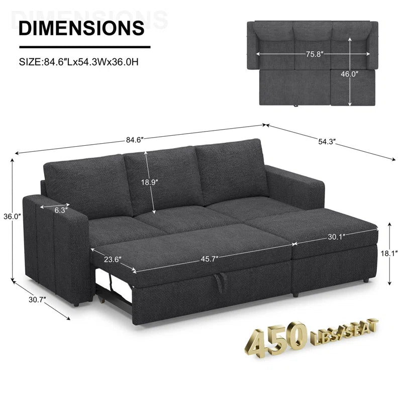 L Shaped Sofa Pull Out Sofa Bed Convertible Modular Sectional Couch Sleeper for Apartment