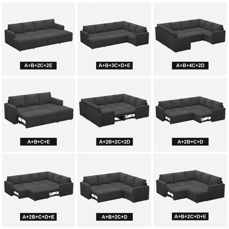 L Shaped Sofa Pull Out Sofa Bed Convertible Modular Sectional Couch Sleeper for Apartment