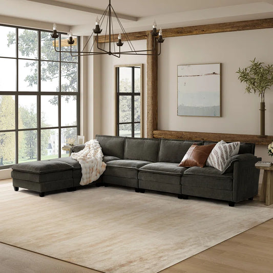 Herrick 142"W Modern Elephant Ear-Shaped Armrests Sectional Sofa