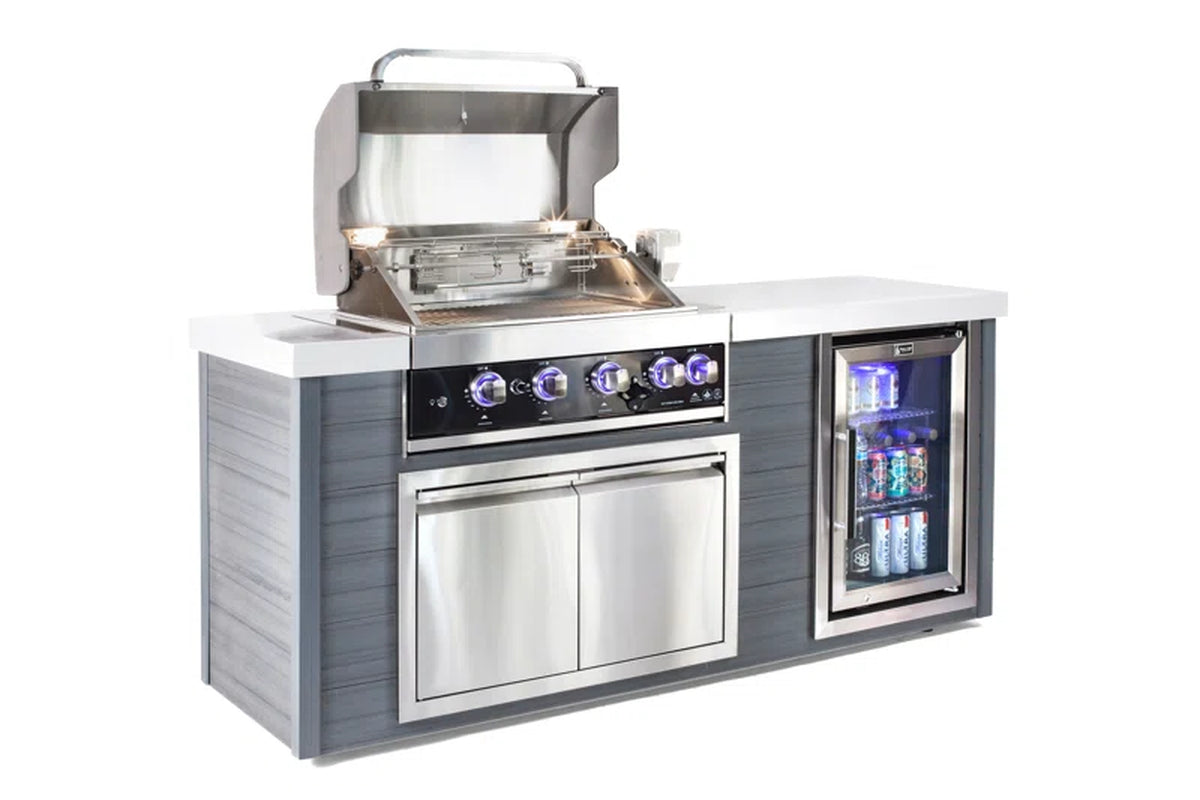 MA400-AWBSS Artwood Series High Density Polyethylene 4-Burner 63000 BTU Propane Natural Gas Black Stainless Steel Outdoor Kitchen Island Grill + Granite Countertops + Double Access Doors + Refrigerator